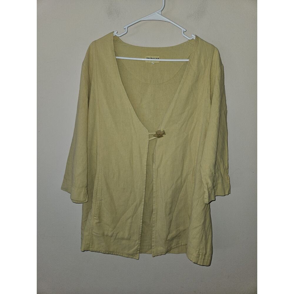 Iridium Womens Cardigan Medium Yellow Engraved Fish Button Open Cotton Loose Fit
